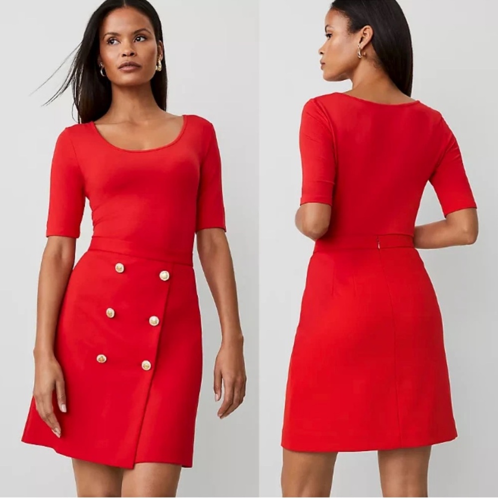 NWT Size 16 Ann Taylor Button Embellished A-Line Wrap Skirt Bright Cherry Red